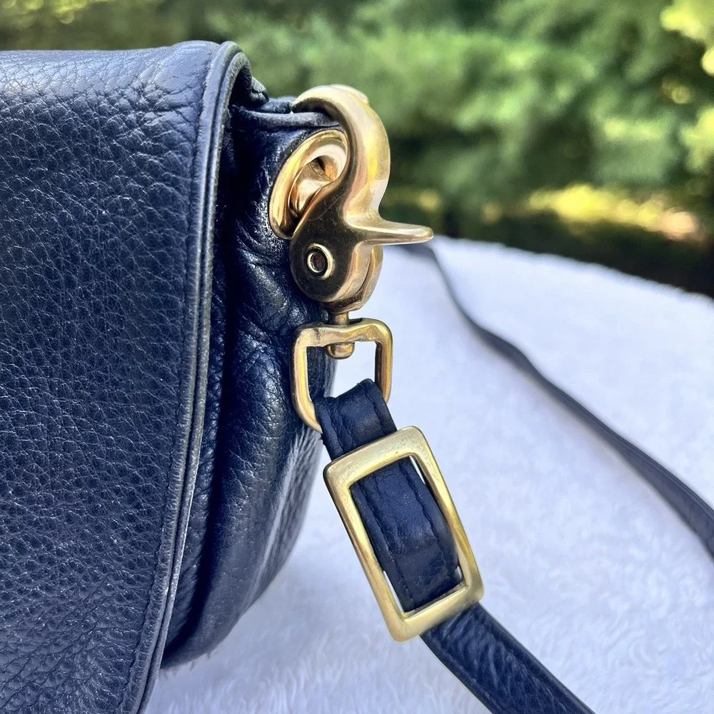 Libaire‎ Classic East West Handbag Pebbled Leather Purse Black Flap Front Brass